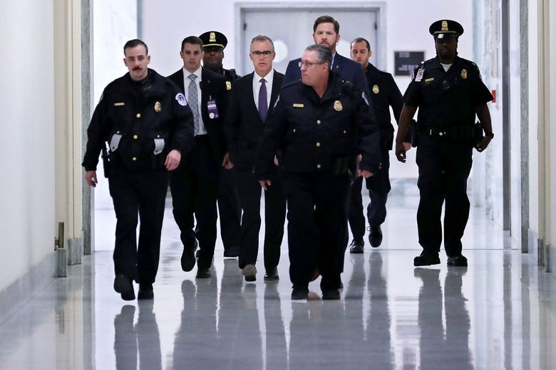 Andrew McCabe in a hallway on Capitol Hill on Dec. 21, 2017.